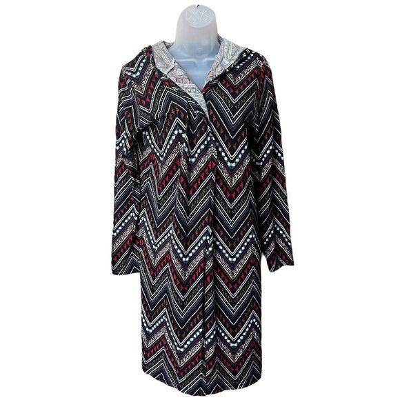 Cato Hooded Multicolor Chevron Duster Cardigan Sz L Aztec Geometric Artsy Tribal - Picture 7 of 11
